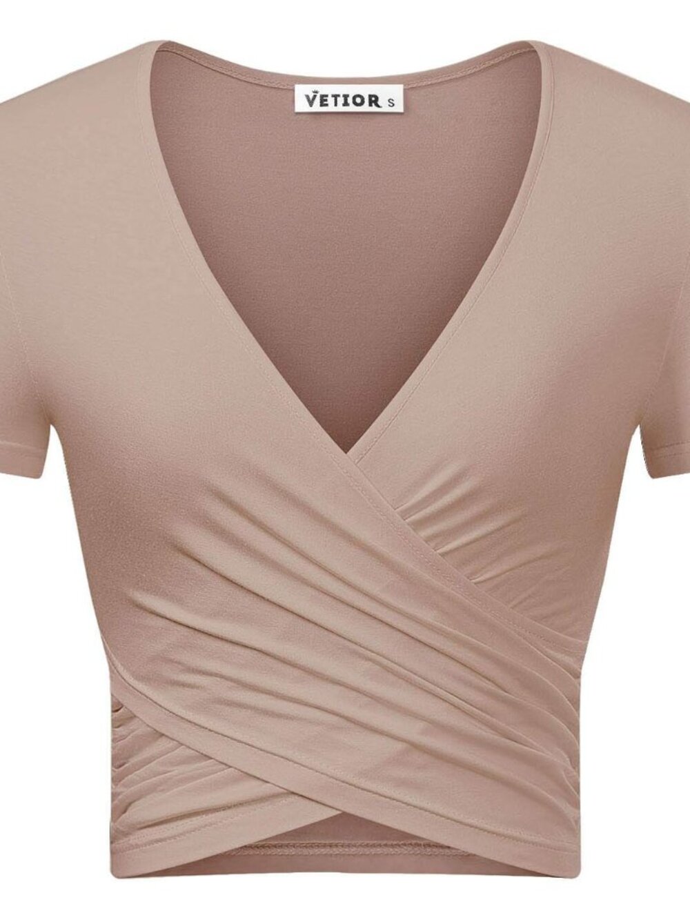 Women's Sexy Deep V Neck Short Sleeve Unique Slim Fit Cross Wrap Shirts Crop Top